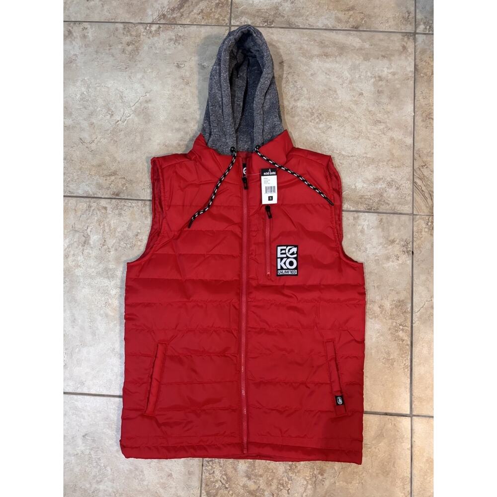 NWT Ecko Unltd Red Puffer Vest Mens Small Hooded Full Zip Urban Streetwear Skate